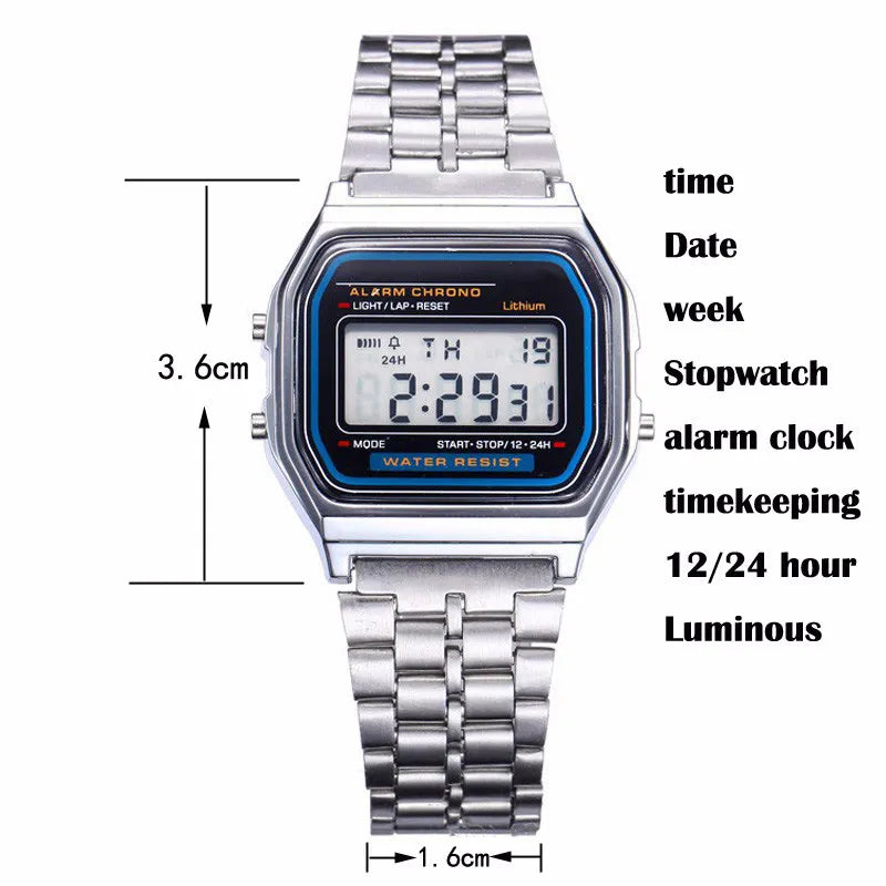 Herren Armbanduhr Digital Uhr Silber Edelstahl Quarzuhr Luxus Chronograph