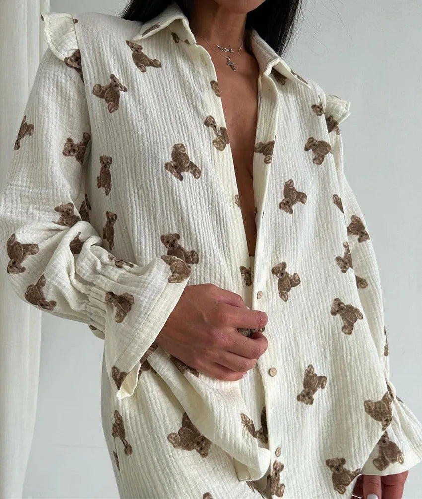 Pyjama für Damen Nachtwäsche Nachthemd Schlafanzug Zweiteiliger Hausanzug
