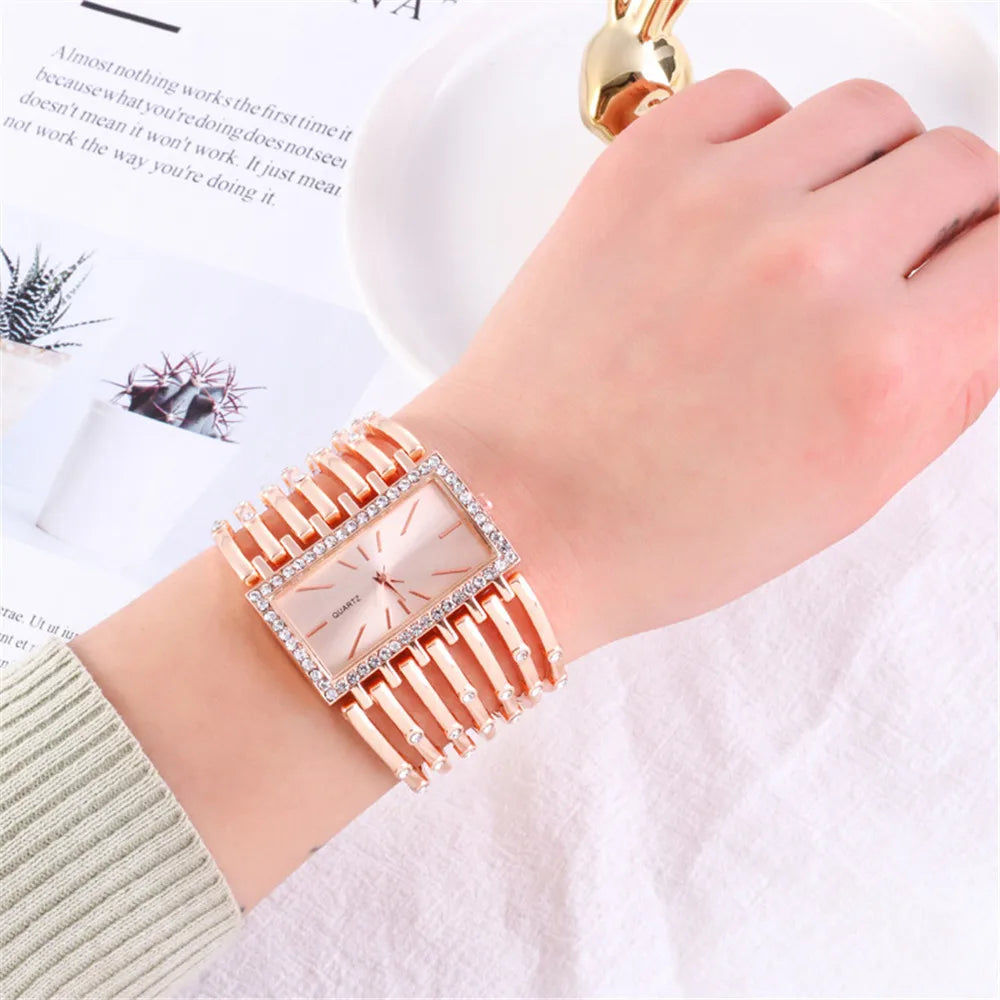 Damen Armbanduhr Armband Uhren Strass Luxus Quarz Silber Gold Business Quarzuhr