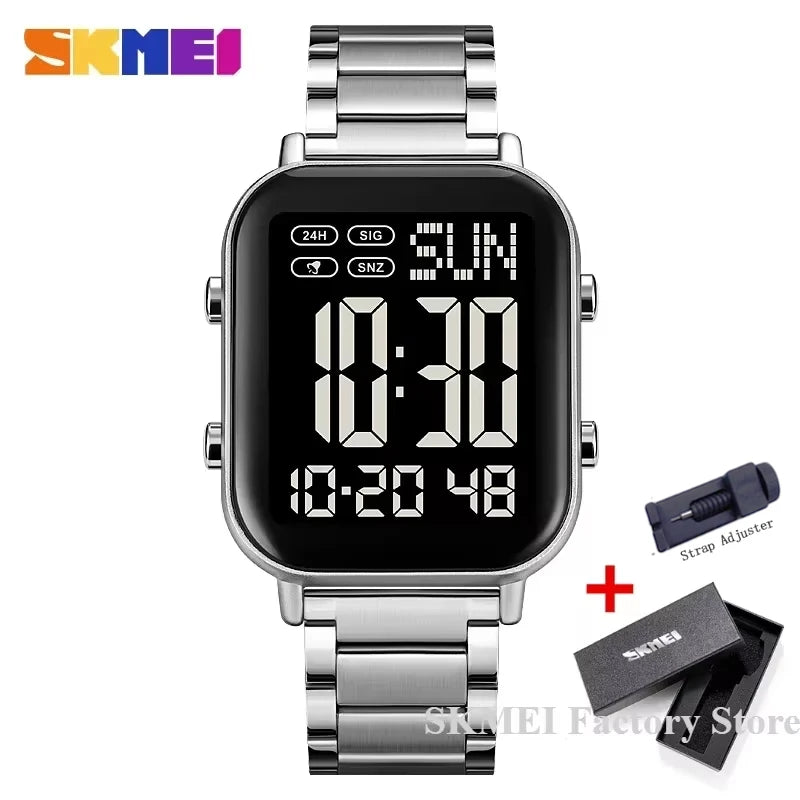 Herren Armbanduhr Digital Uhr Silber Edelstahl Quarzuhr Luxus Chronograph