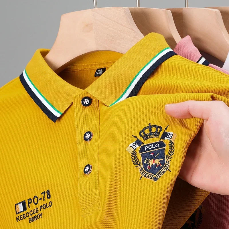 Sommer männer Casual Stickerei Kurzarm Polo-Shirt Neue Mode Einfarbig Top