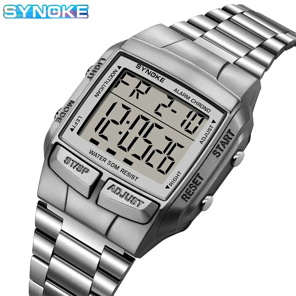 Herren Armbanduhr Digital Uhr Silber Edelstahl LED Quarzuhr Luxus Chronograph