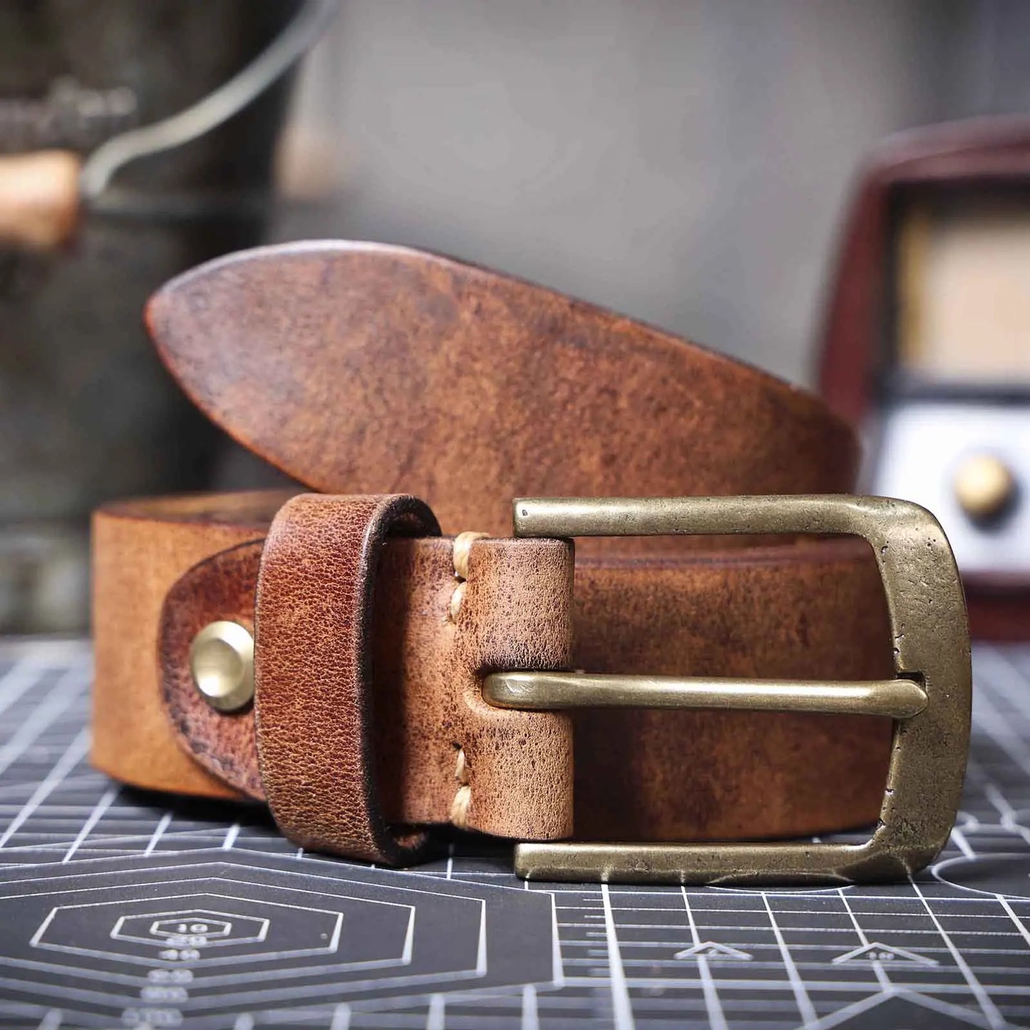 Jeans-Gürtel Herren Eckig Schnalle Echt Leder Gürtel Braun Breite Schnalle