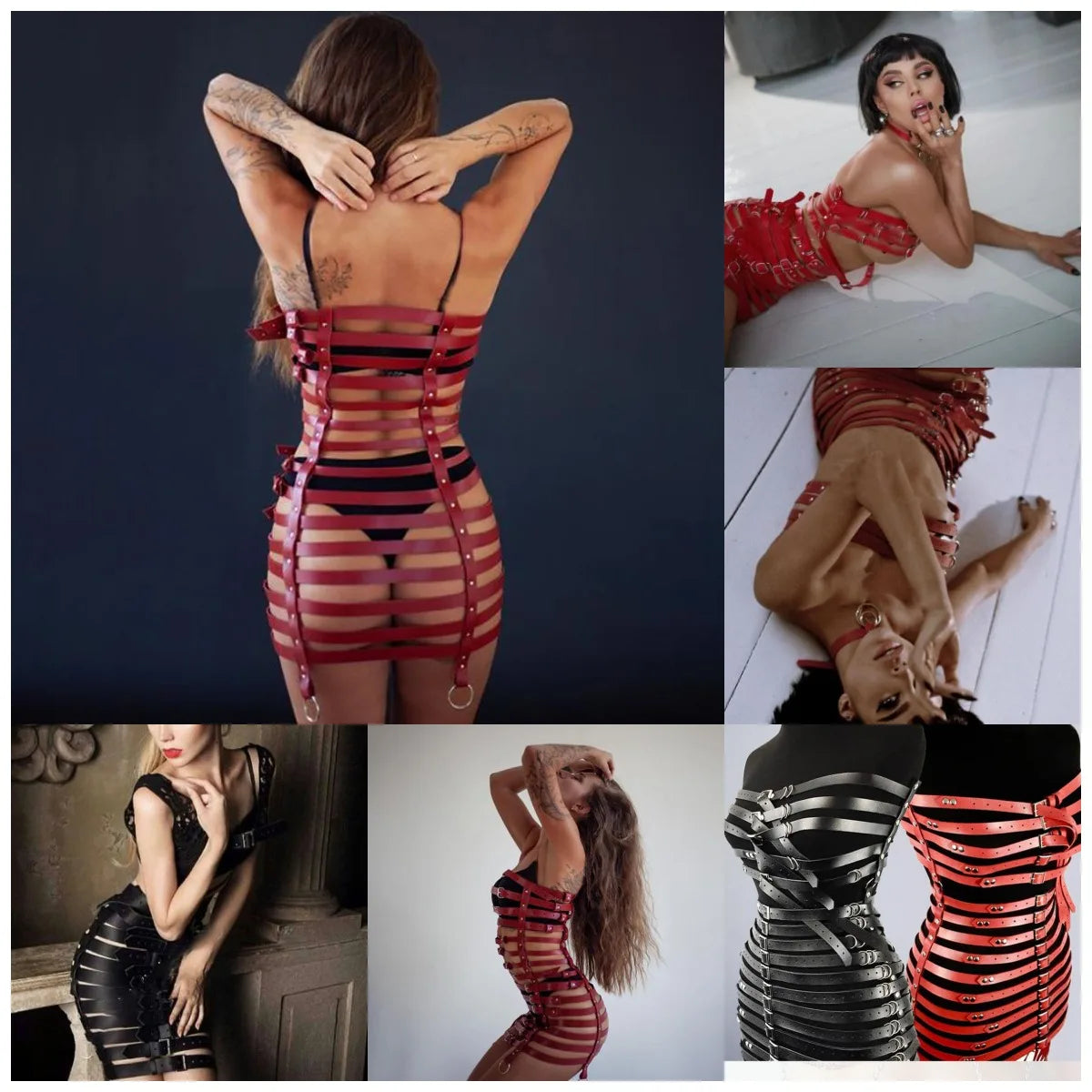 Sexy Harness Ketten BH Gürtel Frauen Lack und Leder Kleid Bdsm Bondage Dessous
