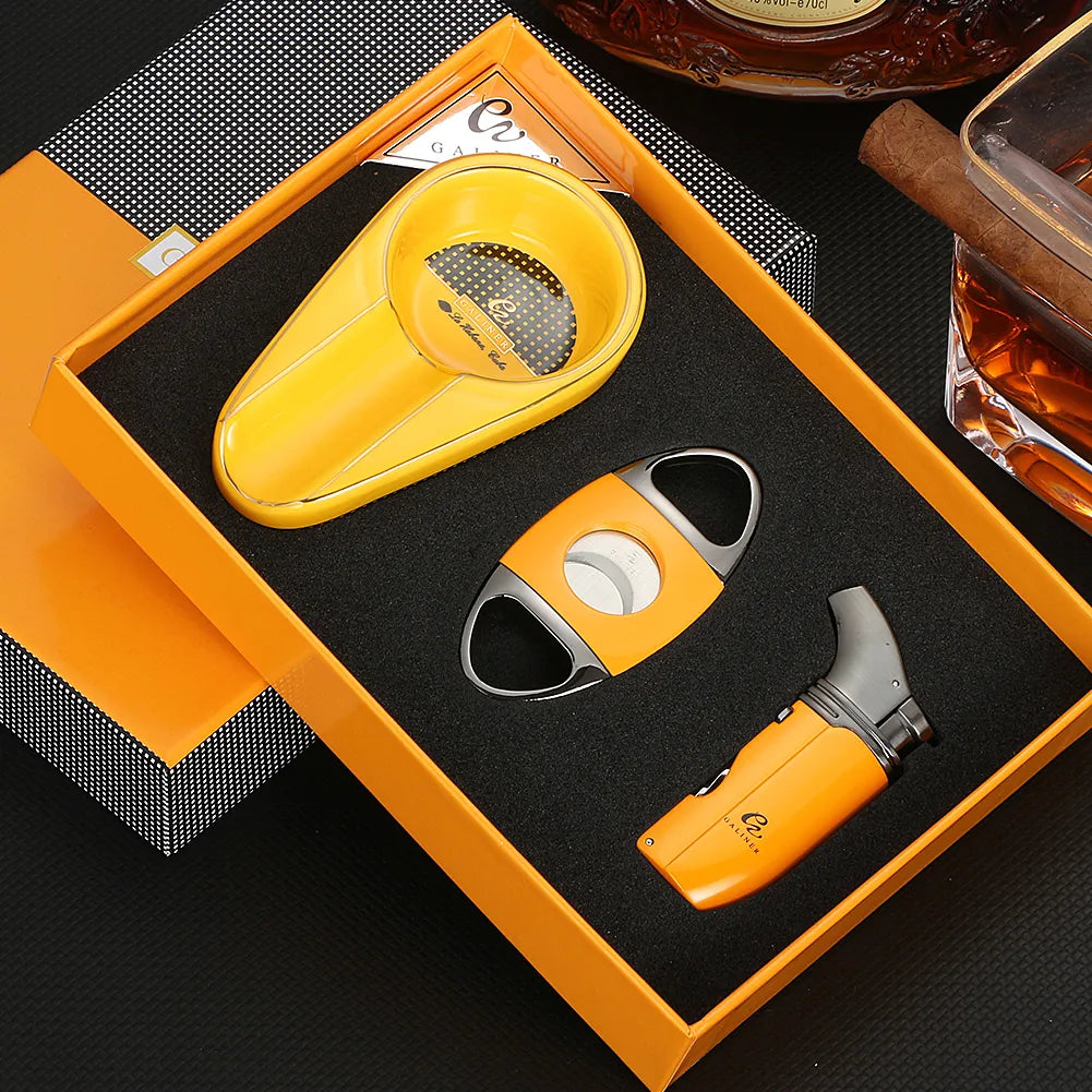 Reise Aschenbecher Zigarrenschneider Torch Jet Flame Feuerzeug Set Mit Box