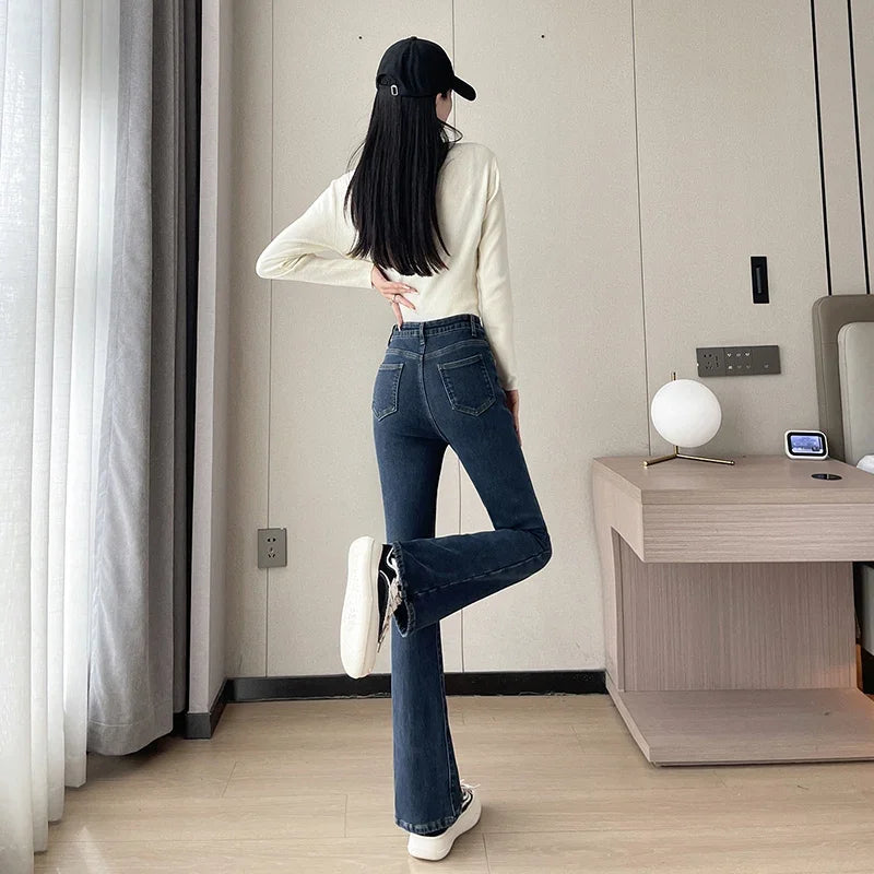 Damen Winter Warm Thermo Jeans Hose Innenfleece Stretch Hosen Leggins Denim