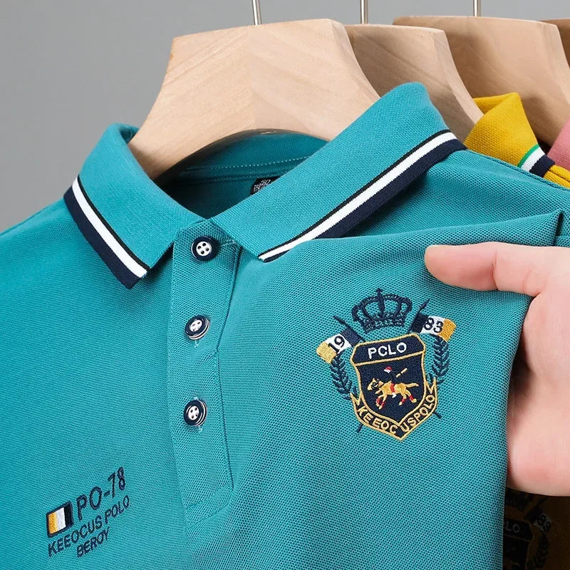 Sommer männer Casual Stickerei Kurzarm Polo-Shirt Neue Mode Einfarbig Top