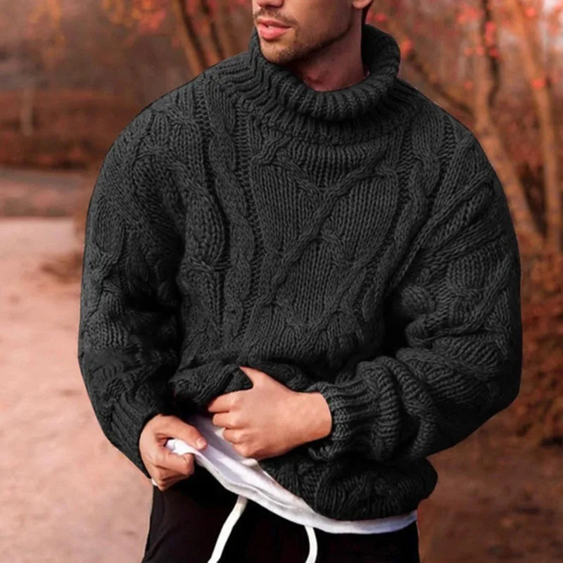 Herren Rollkragen Pullover Sweatshirt Pulli Sweater Langarm Shirt mit Zopfmuster