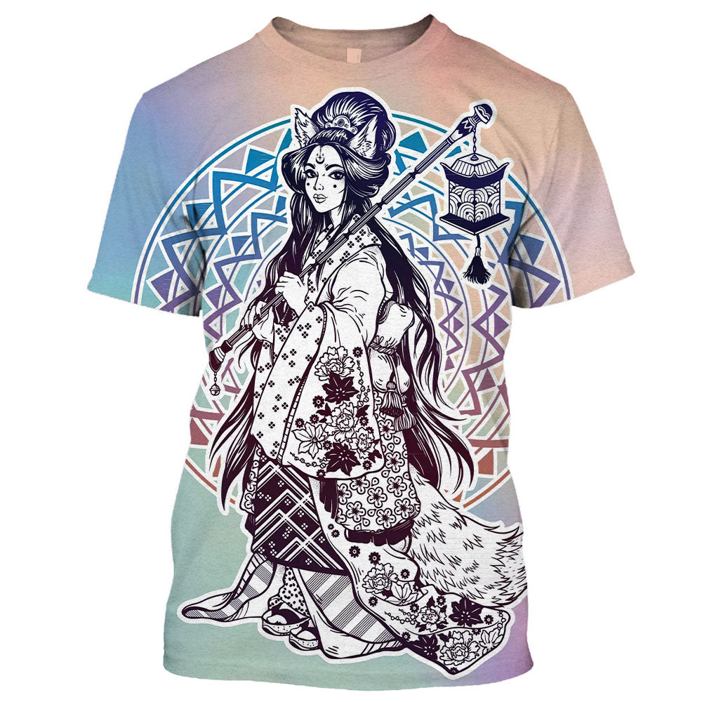 Herren Japan Geisha 3D T-Shirt Rundhals Unisex Sommer Streetwear