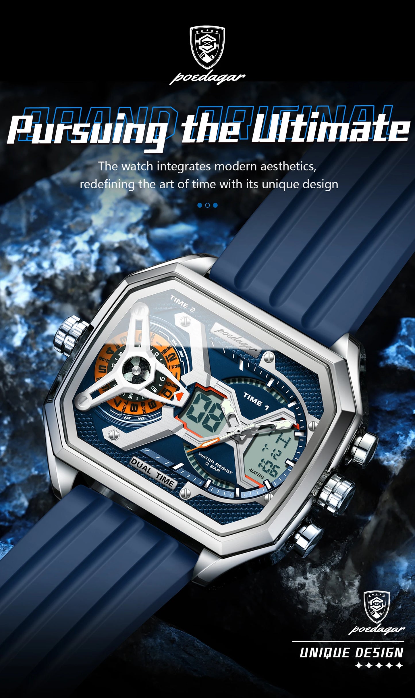 Orologio Uomo Quarzo Acciaio Inossidabile Orologio digitale Cronografo sportivo