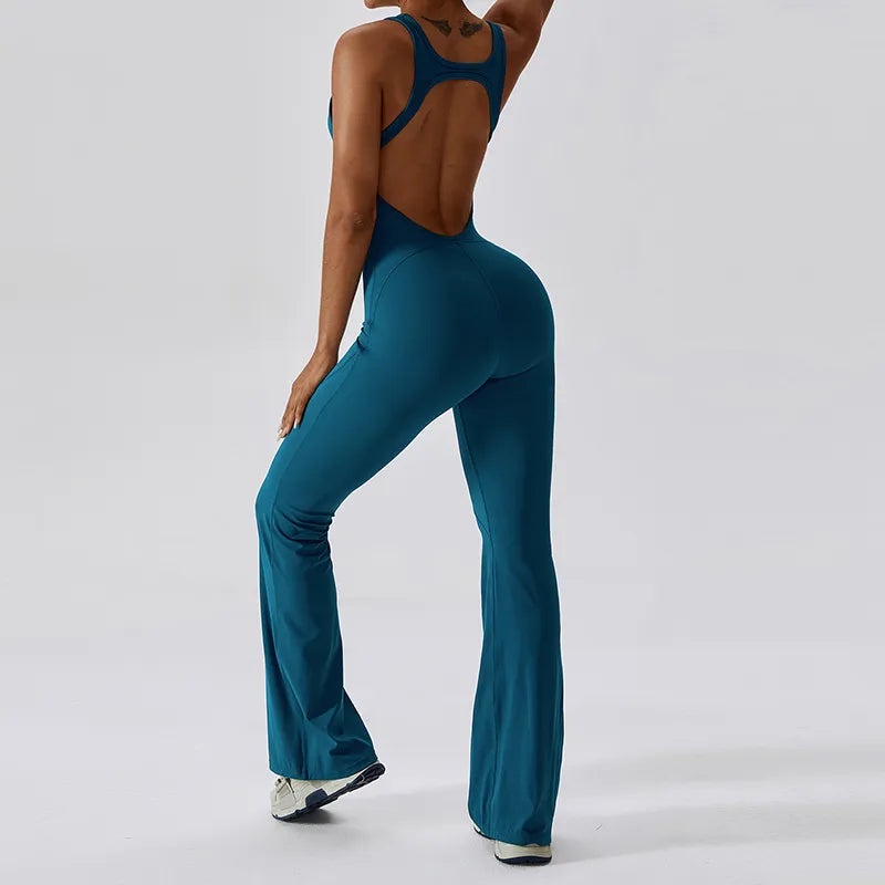 Damen Overall Sport Yoga Hose Sexy Rückenfrei Fitness Anzug Einteiler Sportswear