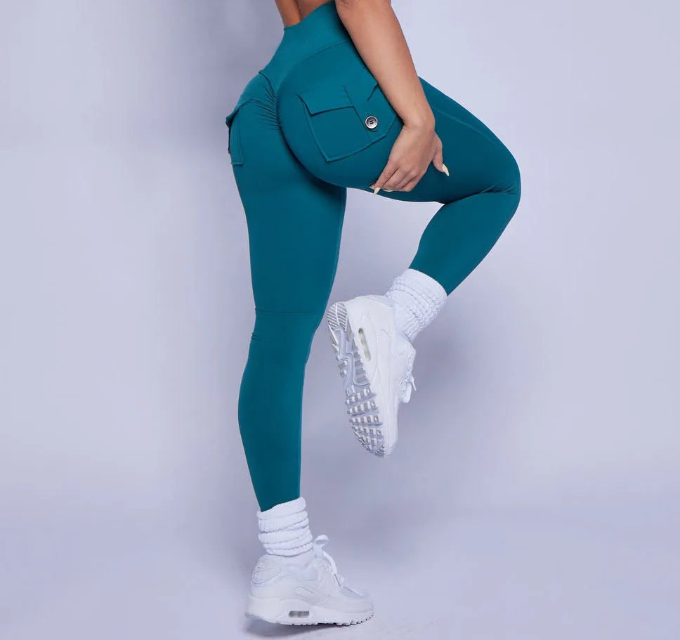 Damen Leggings Push Up Stretch Leggins Yoga Fitness Hose m Tasche Sexy Gym Wear