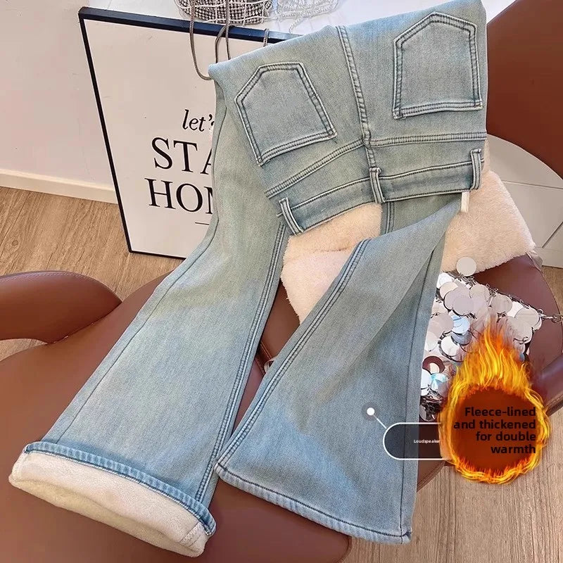 Damen Winter Warm Thermo Jeans Hose Innenfleece Stretch Hosen Leggins Denim