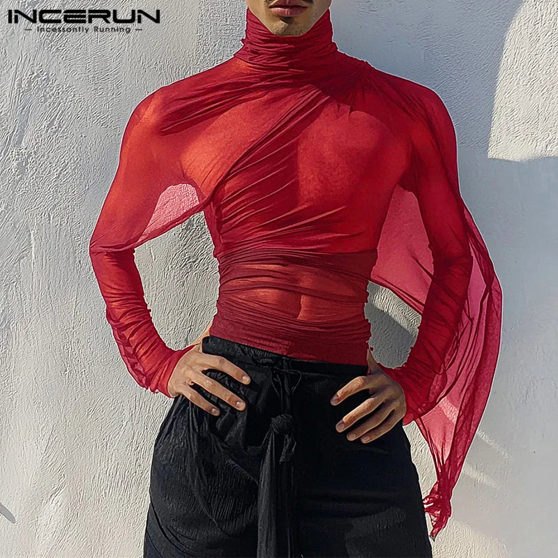 Fetisch Fashion Männer Oberteil Sexy Shirt Herren Body Hemd Transparent Clubwear
