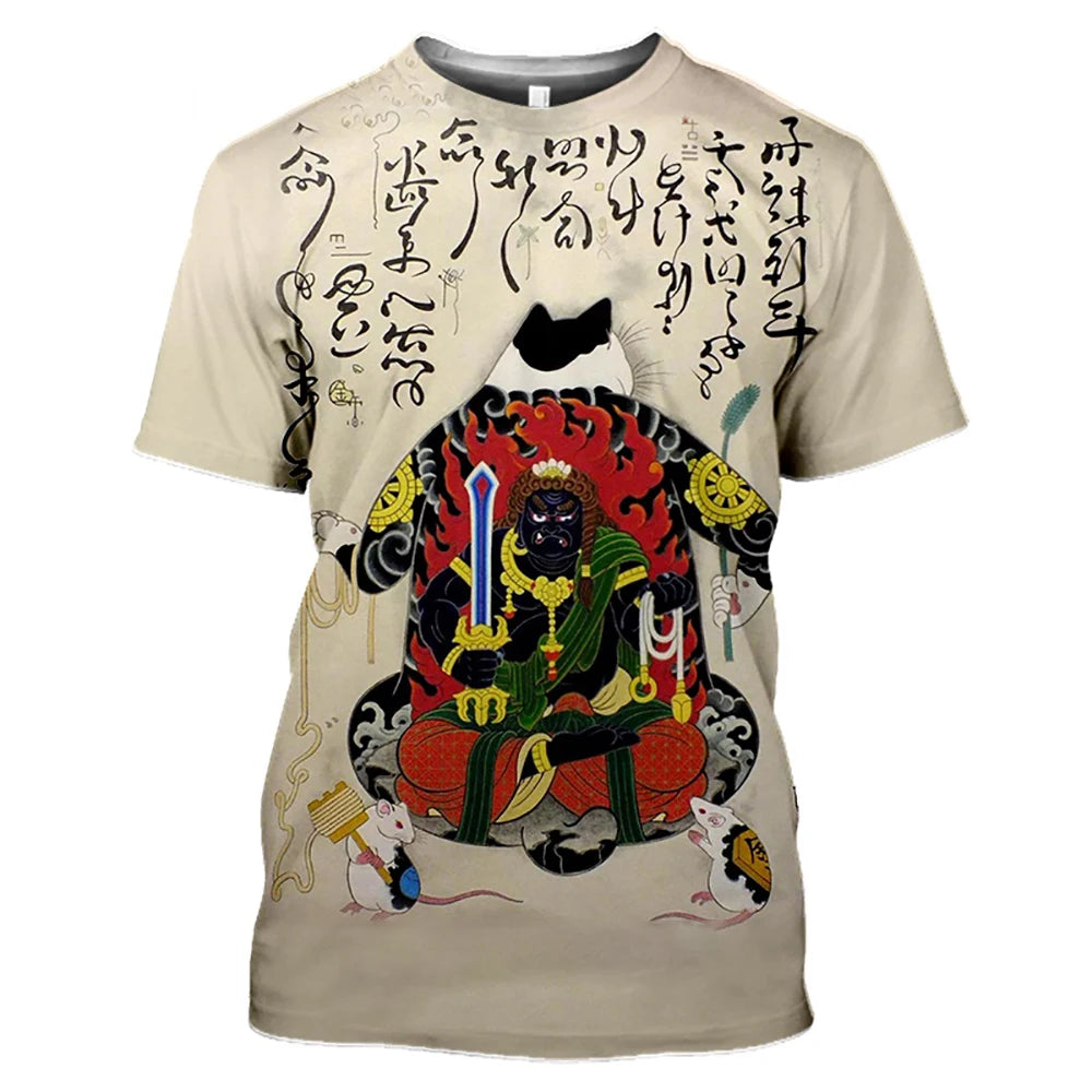 Fashion Herren Samurai Cat Vintage T-Shirt Unisex Sommer Streetwear Tank Top