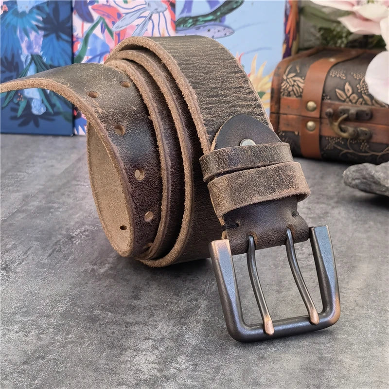 Jeans-Gürtel Herren Eckig Schnalle Echt Leder Gürtel Braun Breite Schnalle