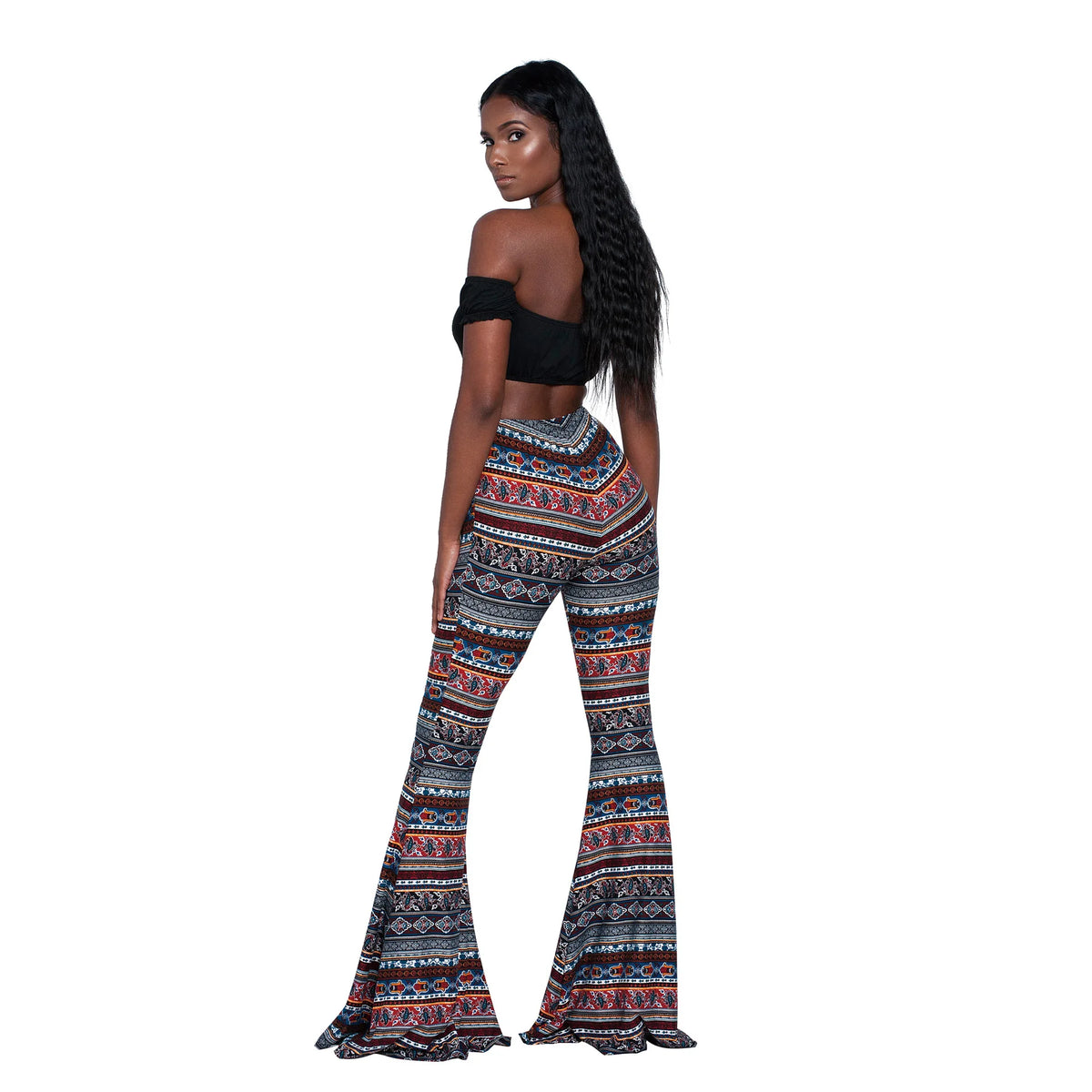 Damen Yoga Hose Bootcut Hüftjeans Schlaghose Flared Leggins Flower Power Retro