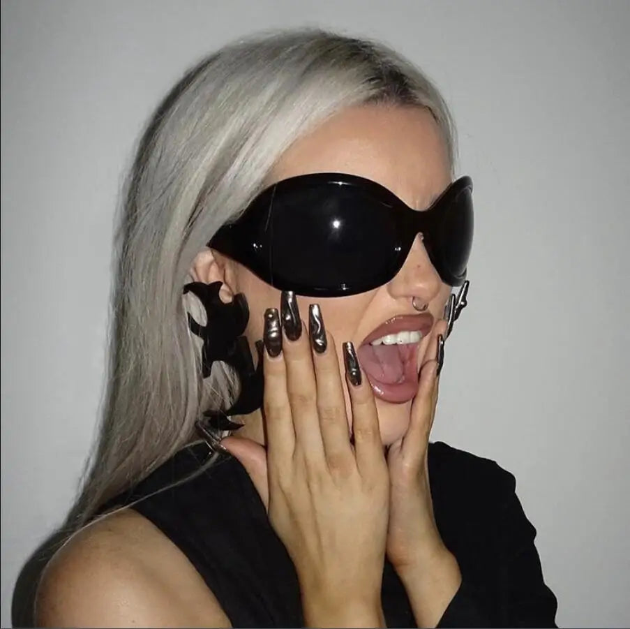 Luxus Sonnenbrille Damen Brille übergroße futuristische Gläser UV400-Schutz
