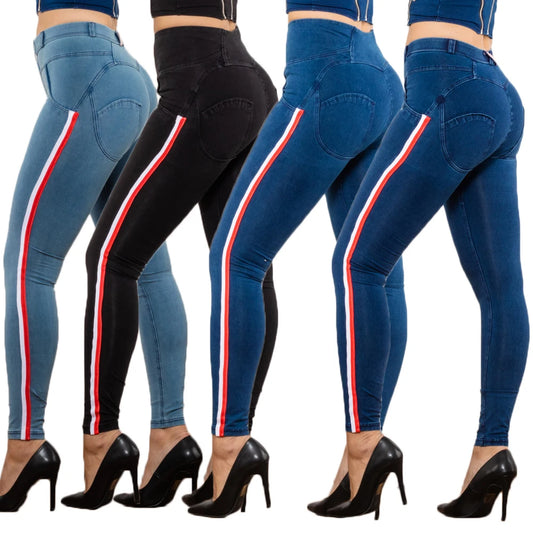 Leggins Donna Vita Alta Pantaloni Jeans Sportivi Fitness Palestra Effetto Denim