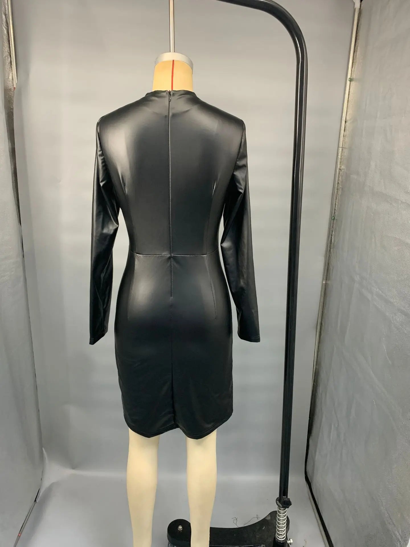Damen Kleid PU Leder Partykleid Cocktail Abendkleid Sexy Clubwear Minikleid