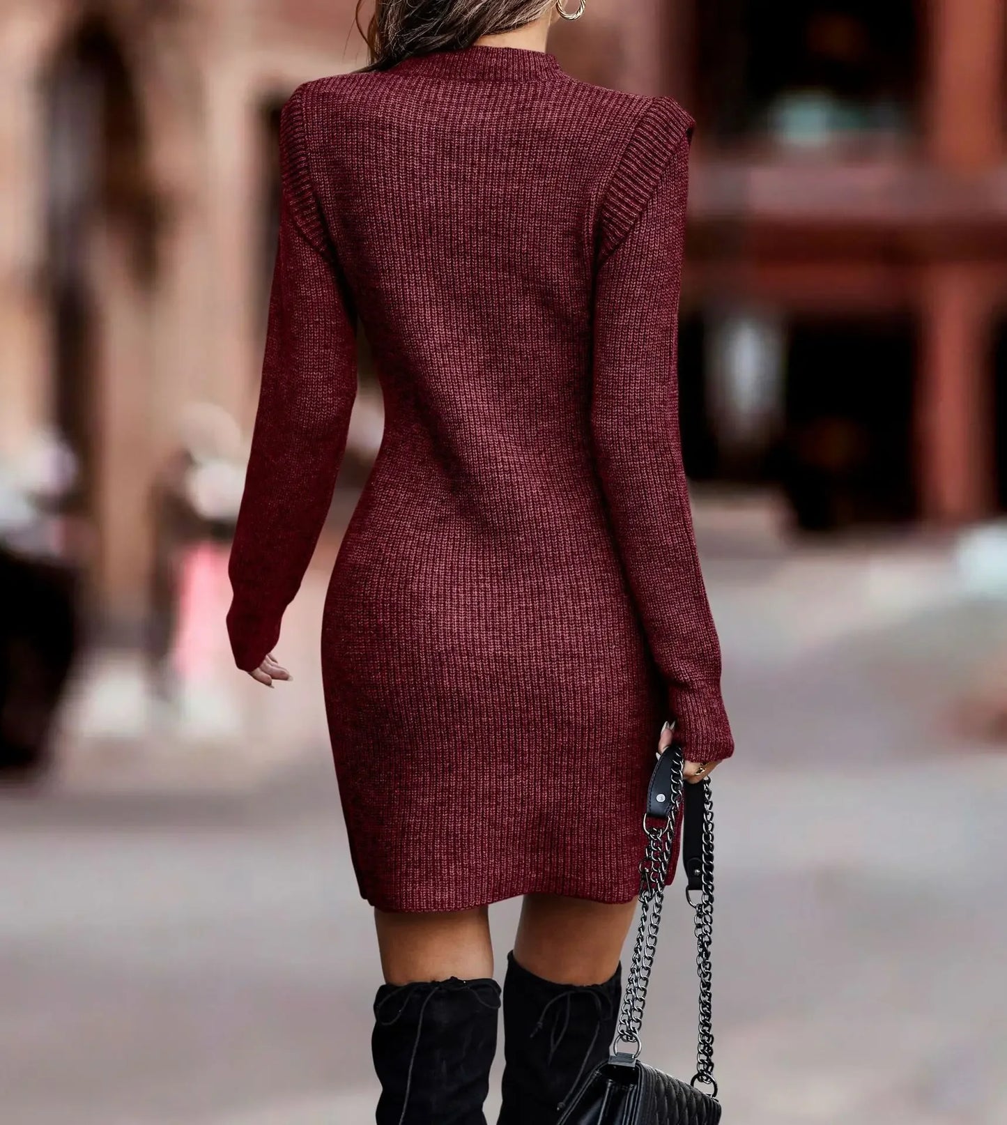 Damen Wollkleid Rollkragen Stiefelkleid Herbstkleid Winterkleid Strickkleid Long