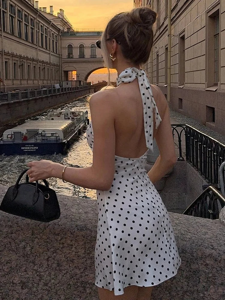 Damen Sommer Kleid A-Linie Midikleid Cocktail Freizeit Polka Dot Partydkleid