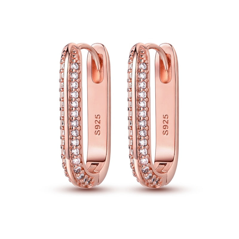 1 Paar Creolen aus 925 sterling Silber Rosegold Ohrringe Zirkonia Ohrstecker