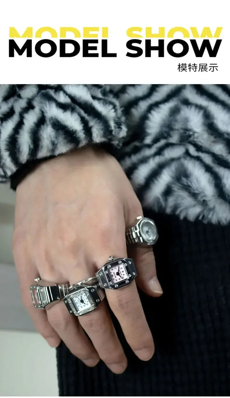 Fashion Fingeruhr Ringuhr Punk Finger Mini Uhr Quarzuhr Ring Herren Damen
