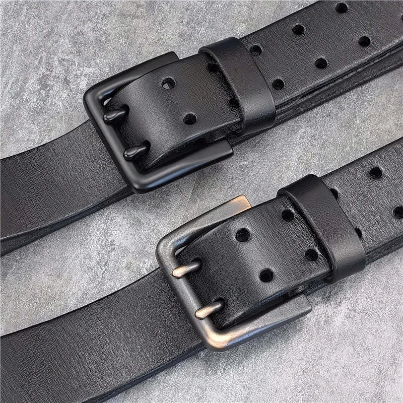 Jeans-Gürtel Herren Eckig Schnalle Echt Leder Gürtel Braun Breite Schnalle