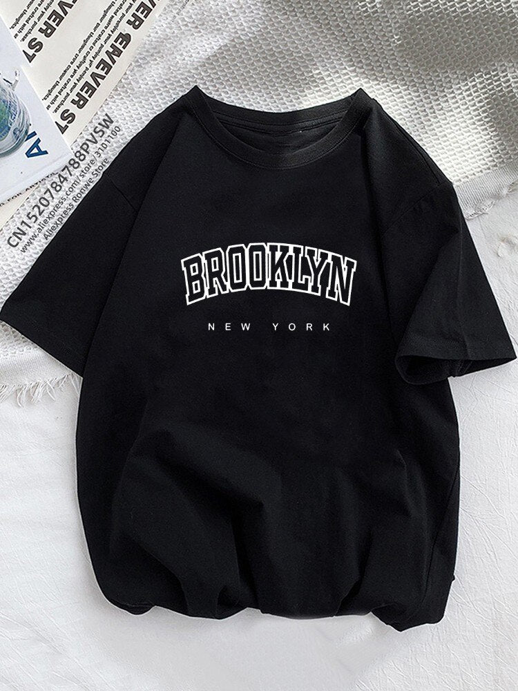 Damen Sommer Top Brooklyn Hipster T-Shirt Rundhals Streetwear lockeres Damentop