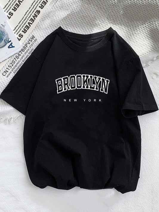 Damen Sommer Top Brooklyn Hipster T-Shirt Rundhals Streetwear lockeres Damentop