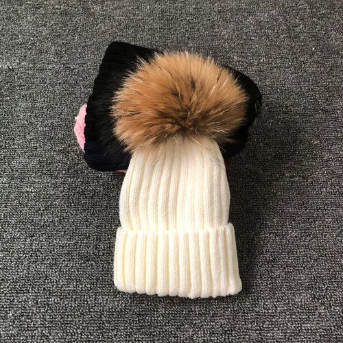 Damen Wolle Mütze Wintermütze Strickmütze Gefüttert Pudel Bommelmütze Skimütze