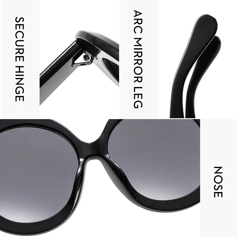 Damen Sonnenbrille Designer Luxus Brille Runde Übergröße Gläser Vintage UV400