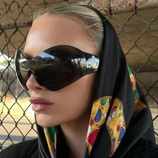 Luxus Sonnenbrille Damen Brille übergroße futuristische Gläser UV400-Schutz