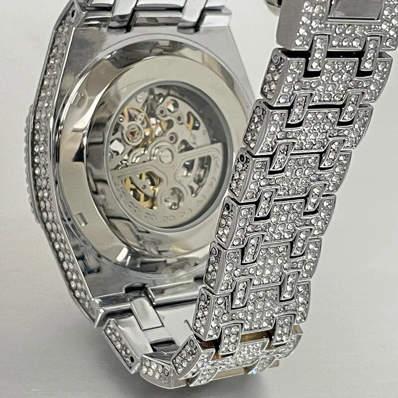 Herren Armbanduhr Silber Schwarz Edelstahl Automatik Luxus Chronograph Business
