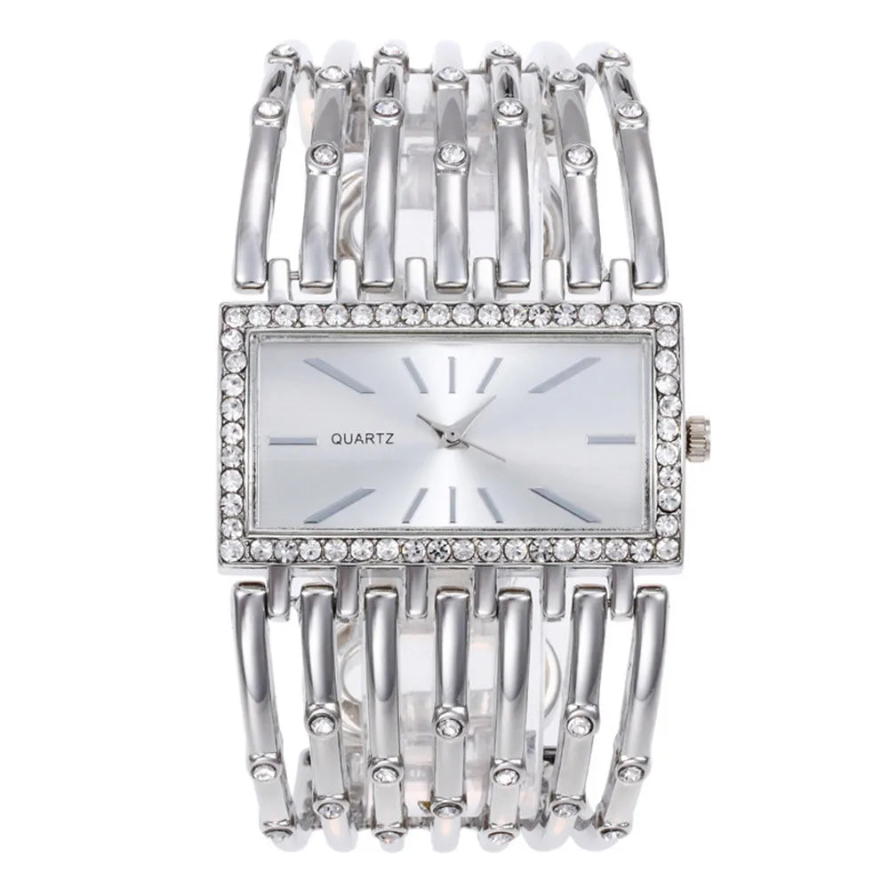 Damen Armbanduhr Armband Uhren Strass Luxus Quarz Silber Gold Business Quarzuhr