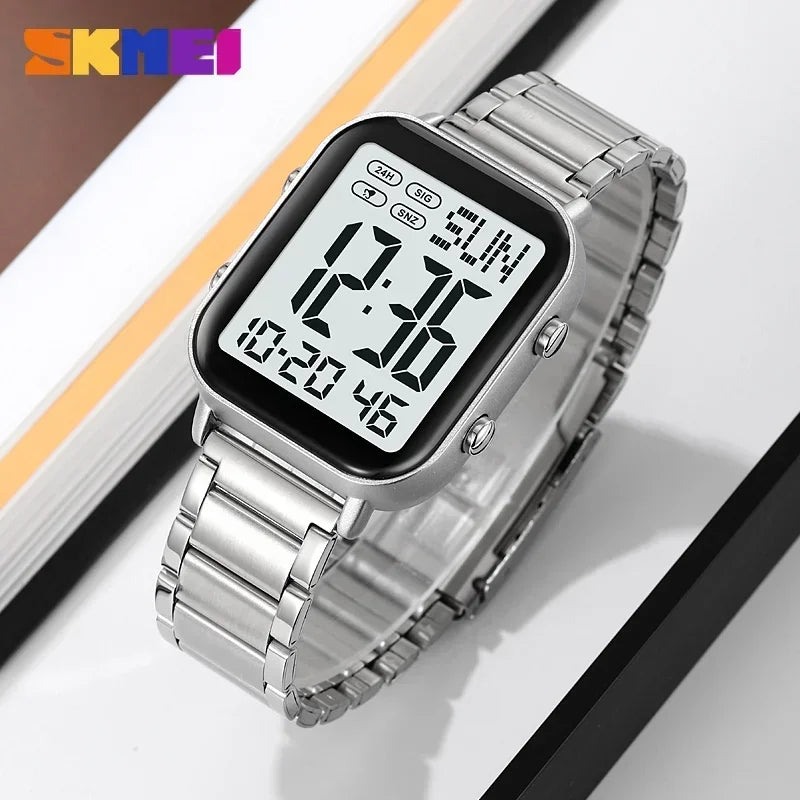 Herren Armbanduhr Digital Uhr Silber Edelstahl Quarzuhr Luxus Chronograph