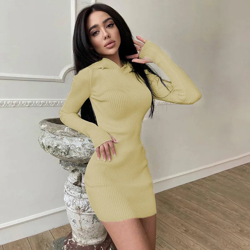 Damen Kleid Pulloverkleid Kapuzenpullover Hoodie Pullikleid Kapuzenkleid