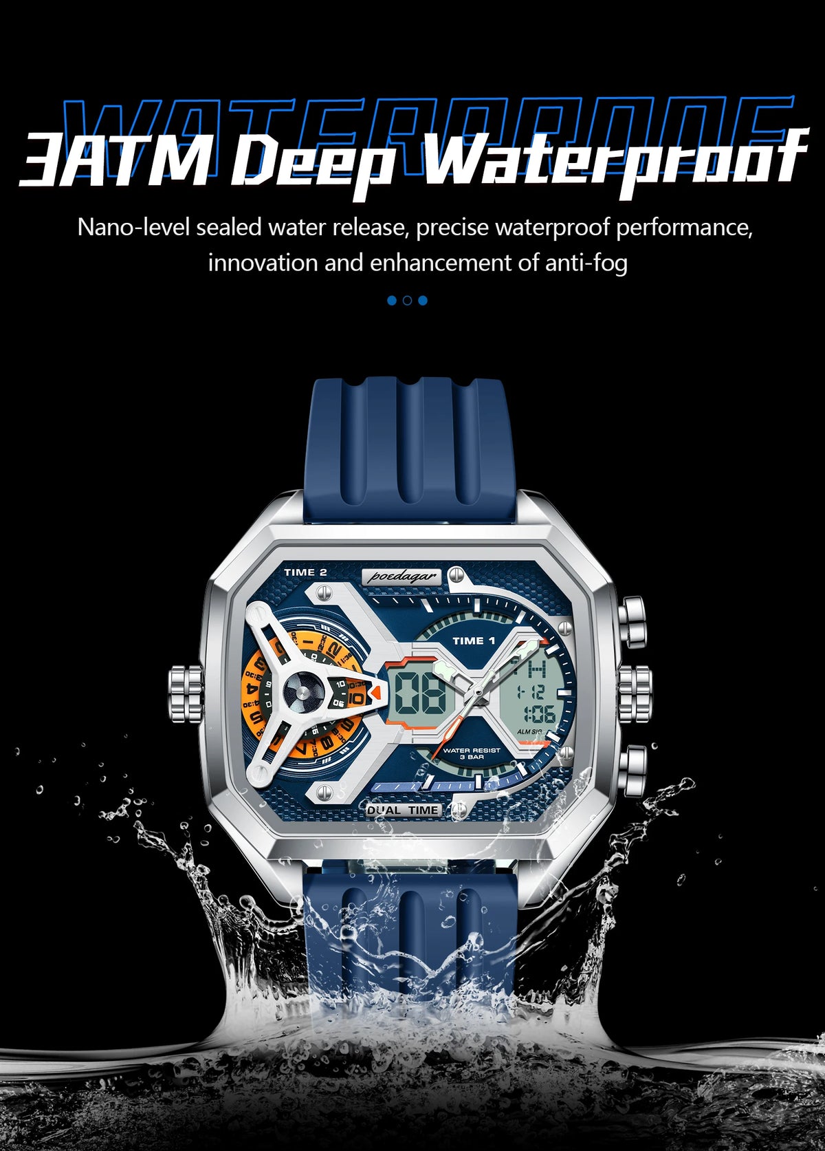 Orologio Uomo Quarzo Acciaio Inossidabile Orologio digitale Cronografo sportivo