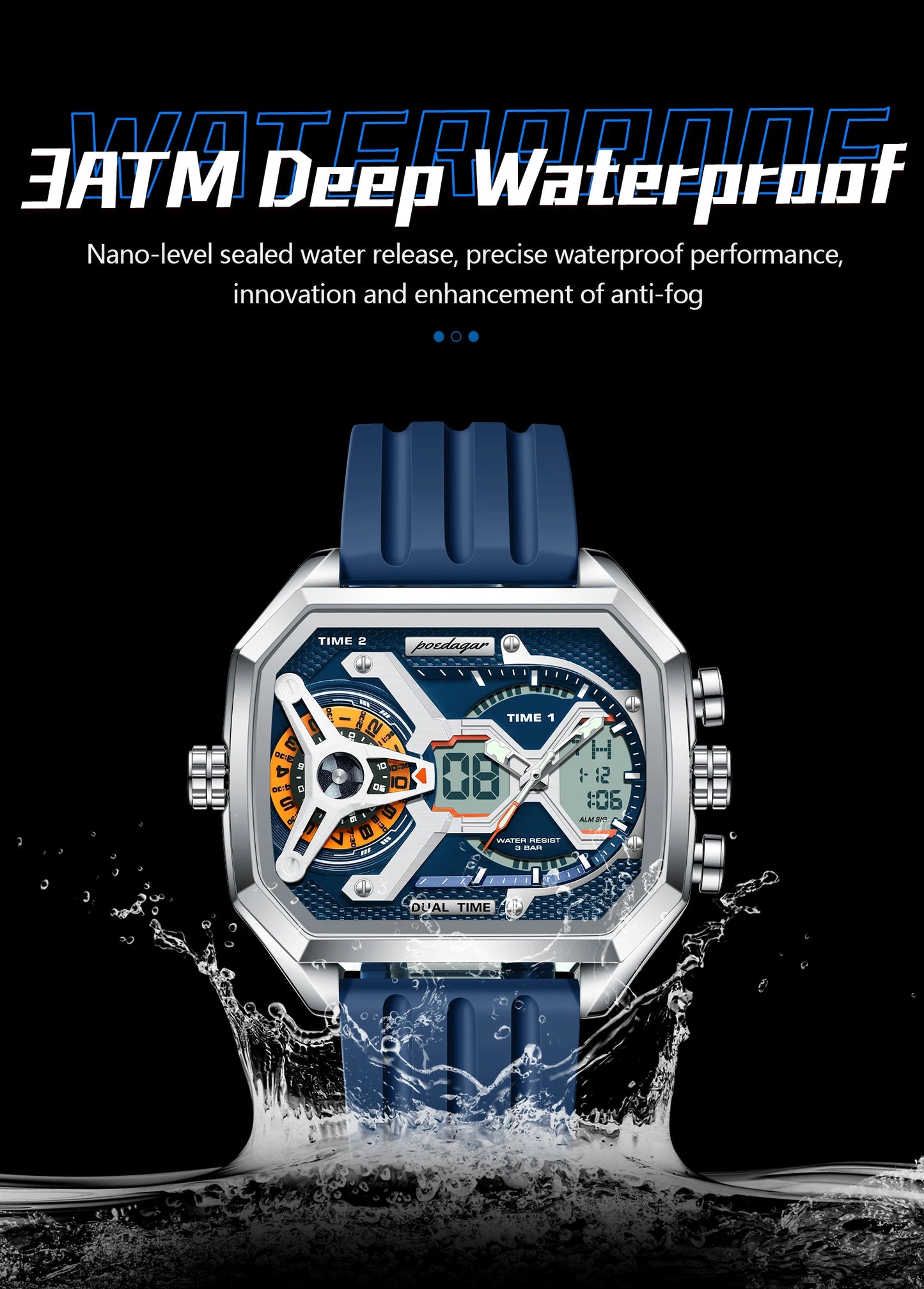 Orologio Uomo Quarzo Acciaio Inossidabile Orologio digitale Cronografo sportivo