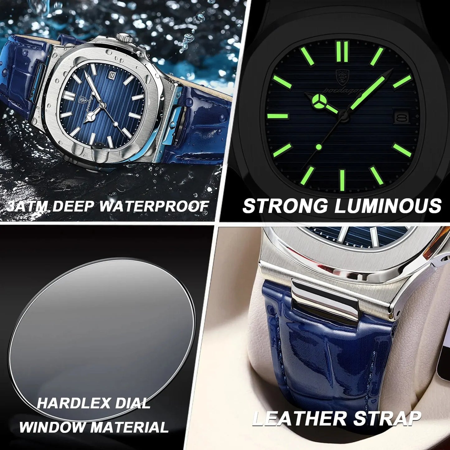 Herren Armbanduhr Silber Schwarz Edelstahl Quarzuhr Luxus Chronograph Business