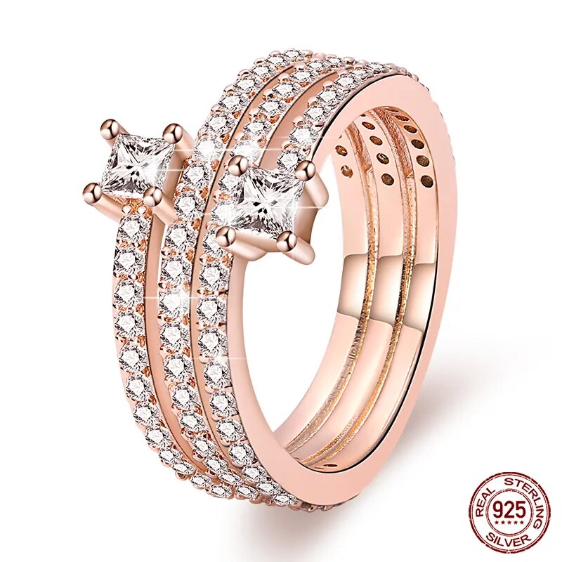 Massiv Sterling Silber 925 Ring filigran Fashion Damenring mit AAA Zirkonia