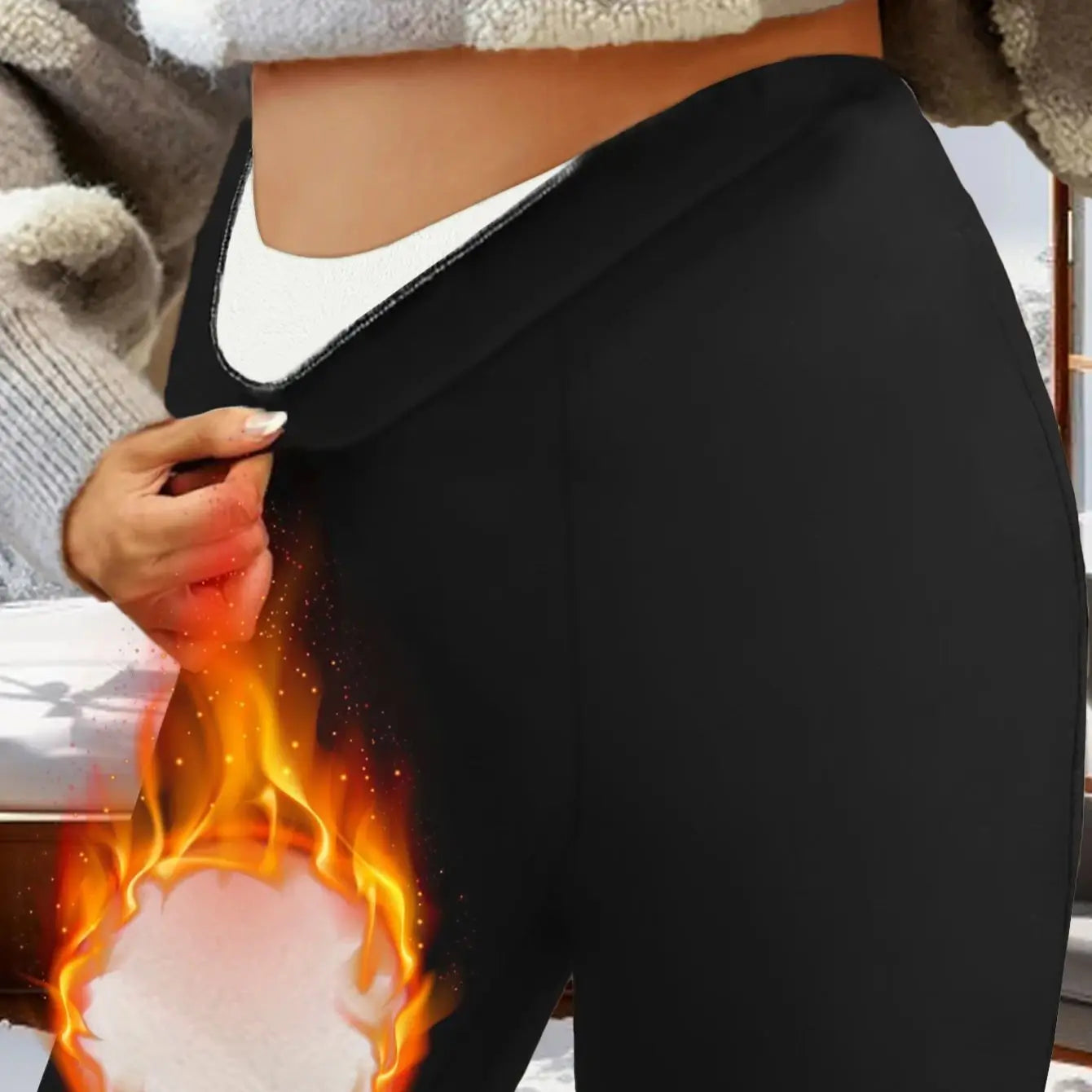 1 Paar schwarze, mit Wolle gefütterte Schlaghose für Damen – dicke Winterhose mit Plüschfutter, warme, enge Hose mit Plüschfutter