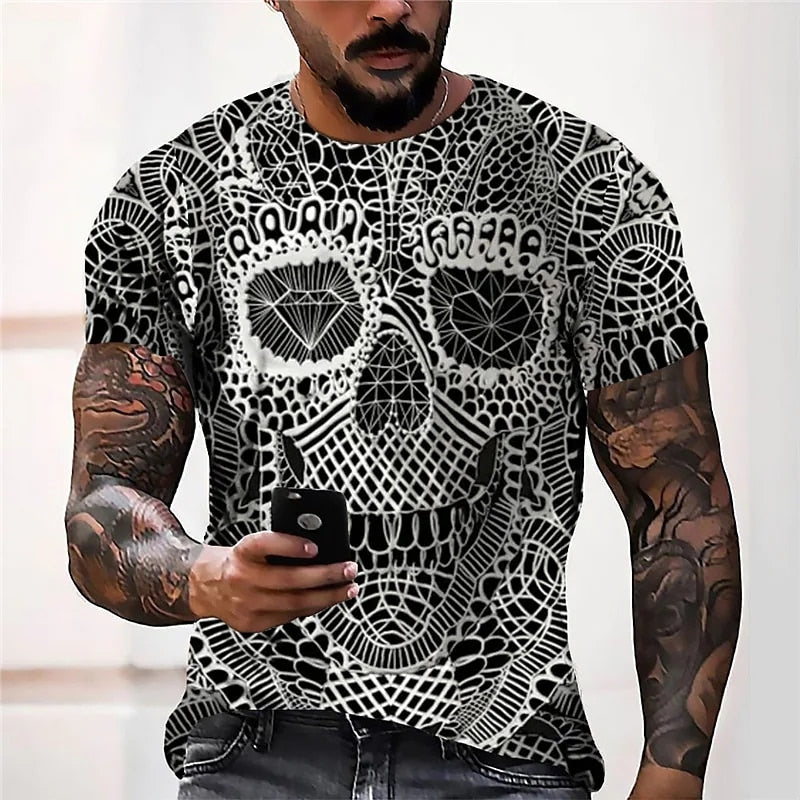 Fashion Herren Horror Skull 3D T-Shirt Rundhals Unisex Sommer Streetwear