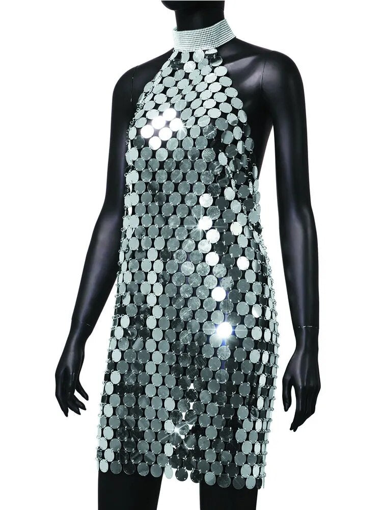 Frauen Party Kleid durchsichtiges Glänzendes elegantes Sexy Minikleid