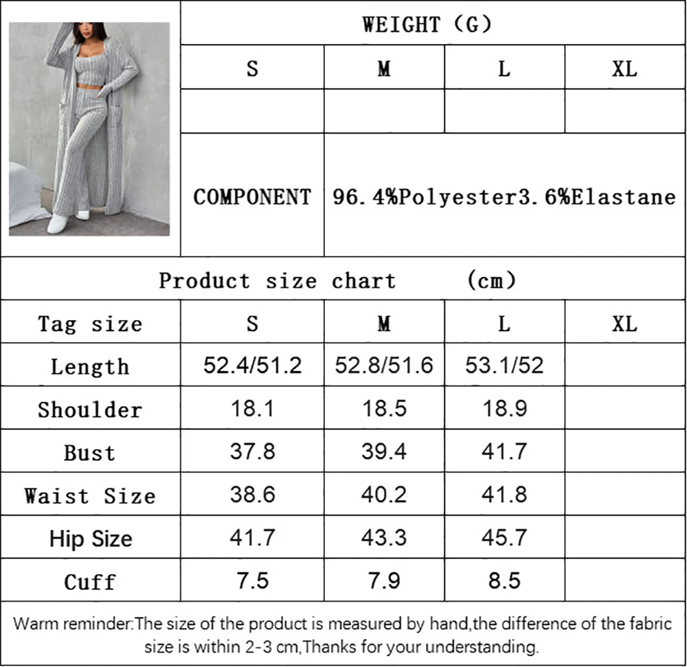 3-teiliges Damen Outfit Strickjacke Jacke Fitnessanzug Freizeitanzug Hausanzug