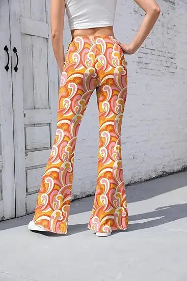 [Du bist mein Geheimnis] 60er 70er Damen Hippie Hose Bell Bottom Boho Hose Schlaghose Retro Hose für 70er Jahre Mottoparty