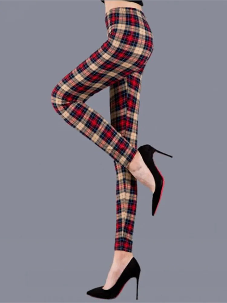 Leggings Damen Kariert Tartan Karo Muster Fitness Leggins Sexy Hohe Elastizität