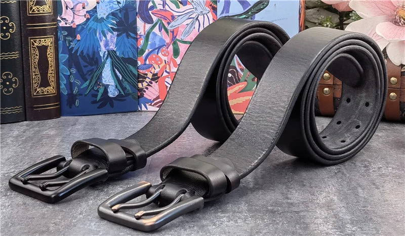 Jeans-Gürtel Herren Eckig Schnalle Echt Leder Gürtel Braun Breite Schnalle
