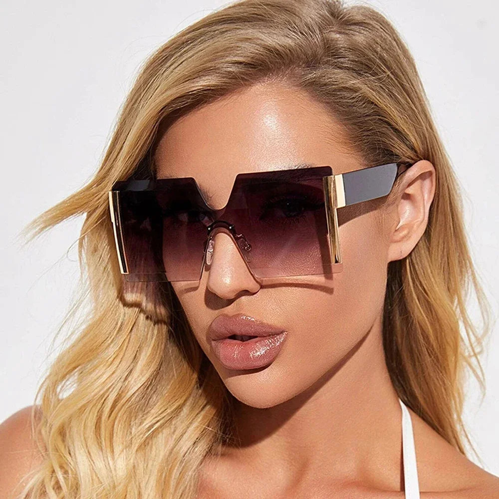 Übergroße Randlose Sonnenbrille Damen Quadratisch Flach Design Reise UV400